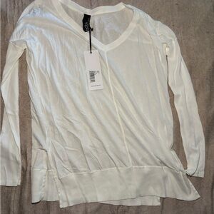 Bobi White V-Neck Ribbed Women's Top